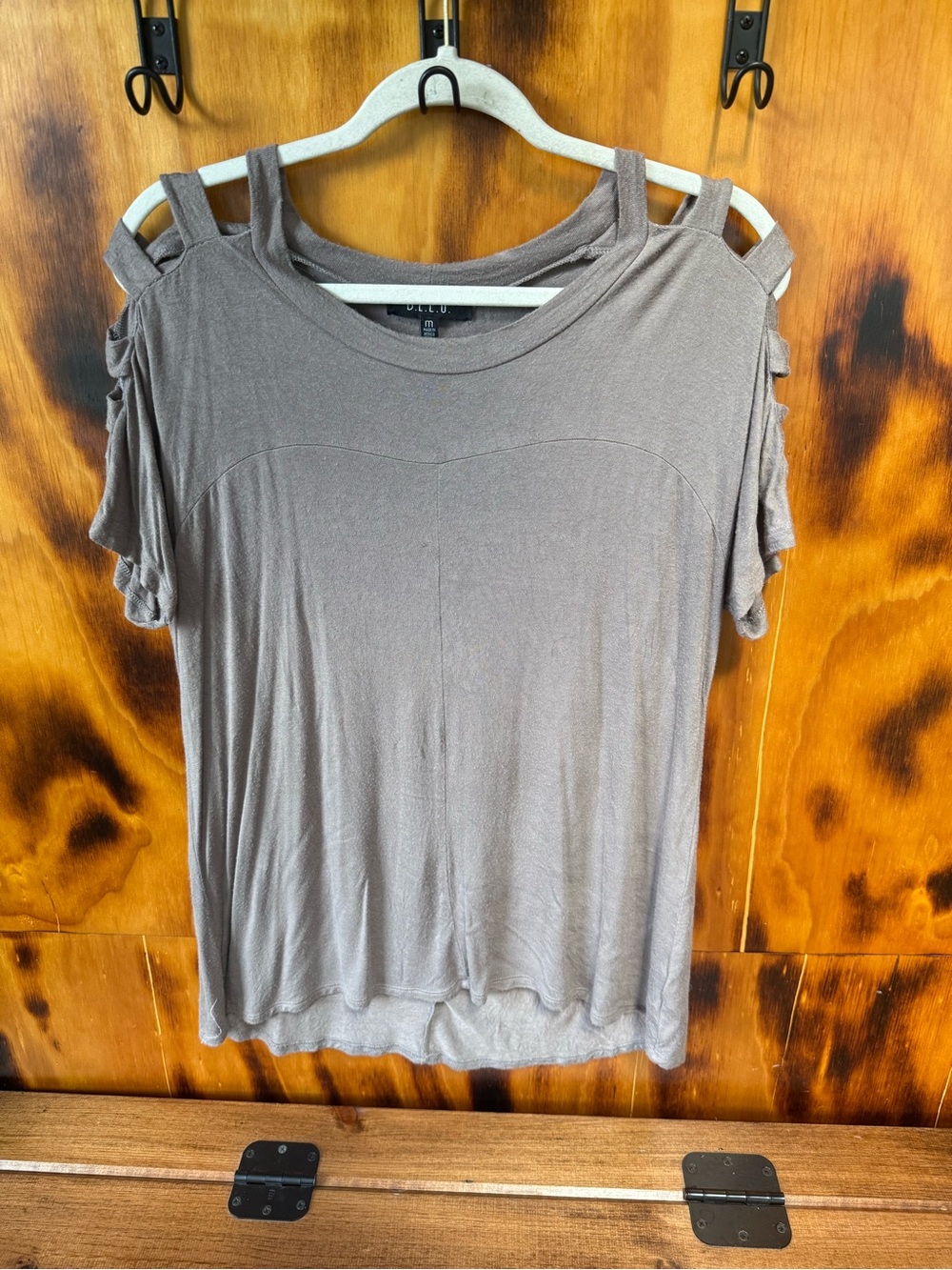 B.L.E.U. Taupe Cold-Shoulder Short Sleeve Tee